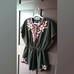 Free People Floral Appliqued Romper One Piece